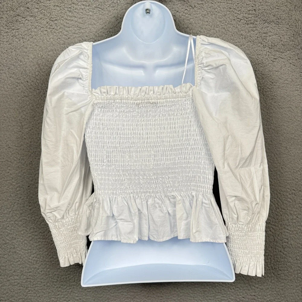 Zara Top Womens S White Smocked Romantic Feminine Milkmaid Preppy Clean Girl‎